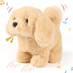 Hopearl Walking Dog Golden Retriever Interactive Electronic Pet Plush Toy Puppy Woof and Moving Animated Nodding Head Gifts for Toddlers Birthday, Brown, 7