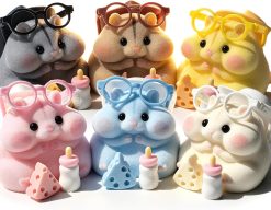 6-Pack Handmade Hamster Squishy Toys, Cute Stress Relief Fidget Squeeze Toy